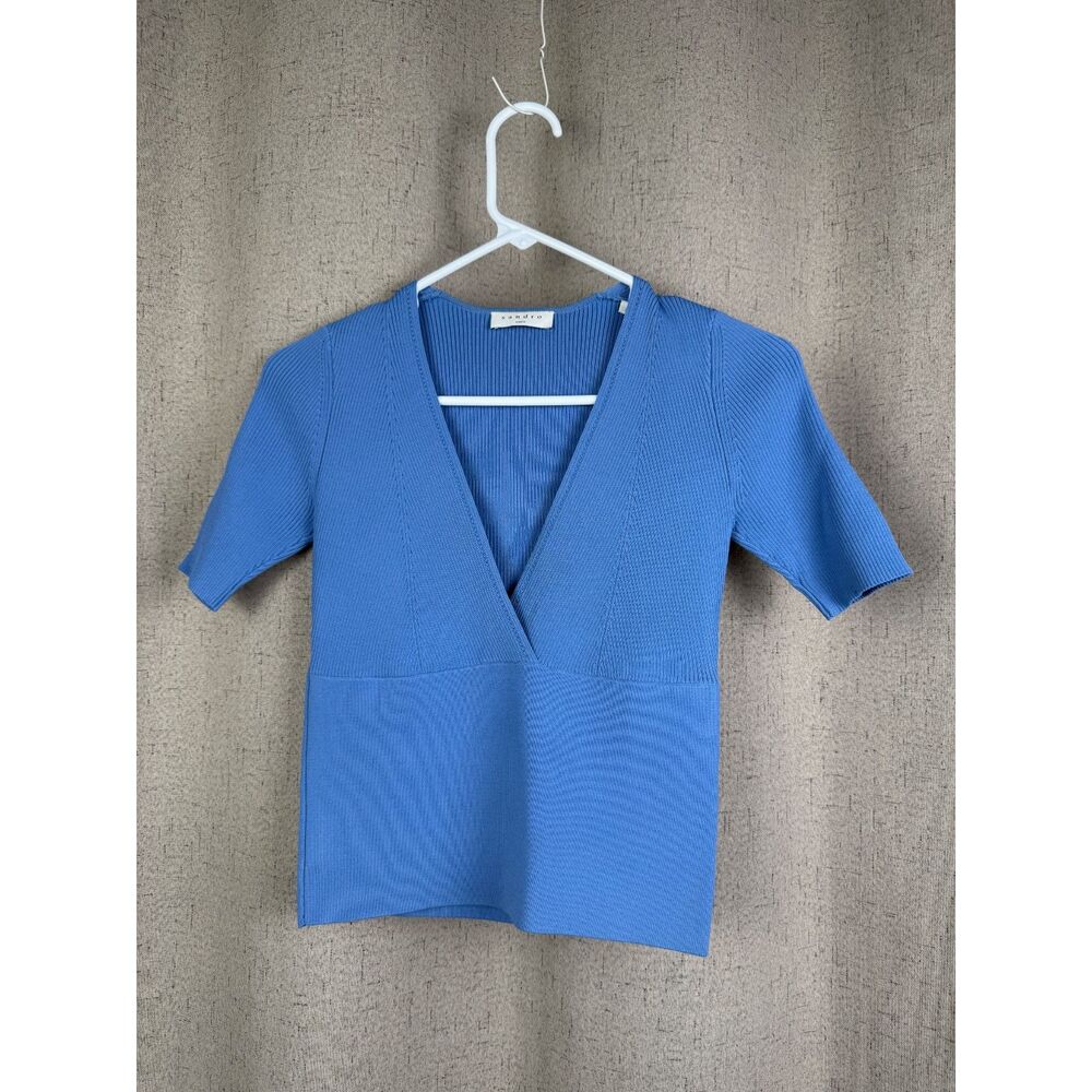 Sandro Ribbed V-Neck Short Sleeve Top - Picture 3 of 6